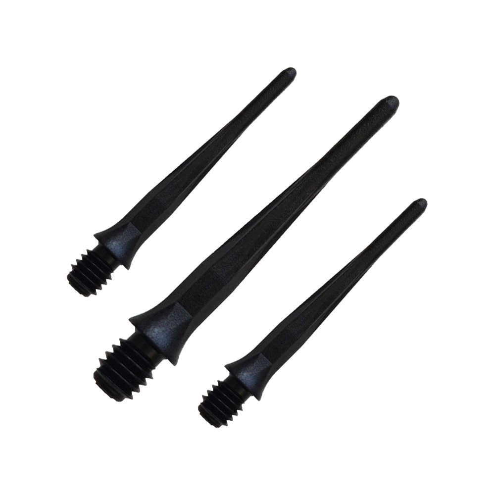 Měkké hroty na šipky Caliburn 2BA, černé - balení 50 kusů Zu sehen ist ein Set der Caliburn 2BA Softdartspitzen Schwarz im 50er Pack. Diese Spitzen bieten zuverlässigen Halt für Dartspieler.