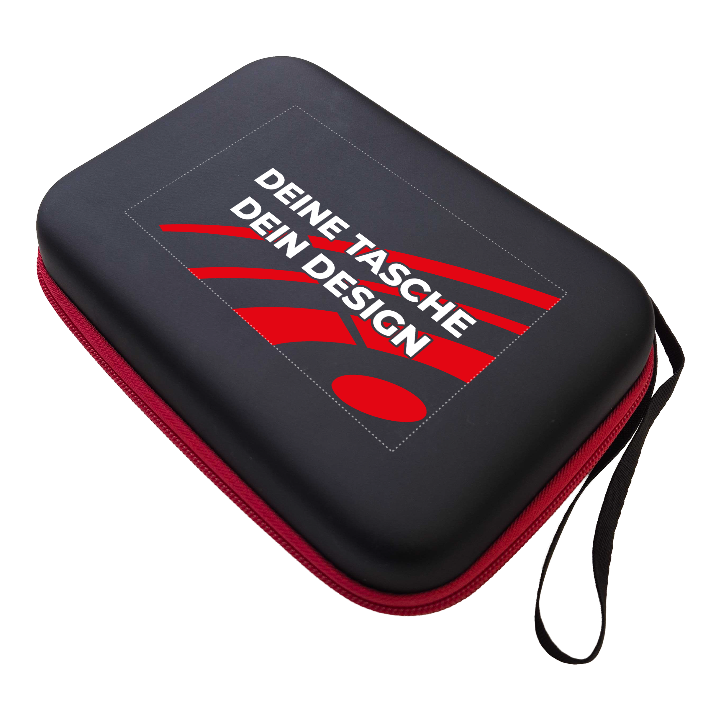 Pouzdro na šipky System-4 s vaším designem Abgebildet ist ein schwarzes Dartcase des Modells System 4. Das Etui eignet sich zur Aufbewahrung von Dartpfeilen und Zubehör.
