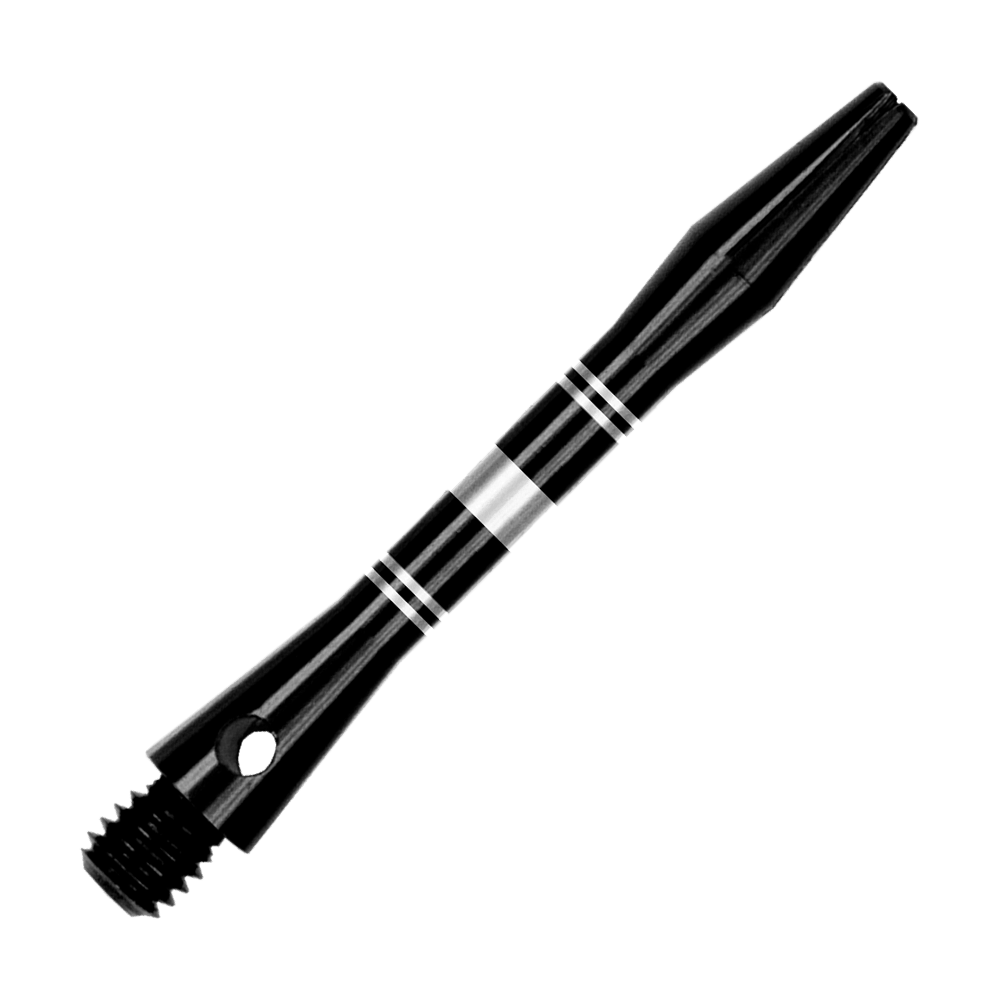 Auf dem Bild sind Aluminium Shafts in Schwarz und Silber zu sehen. Das Produkt wird aus einer anderen Perspektive gezeigt.