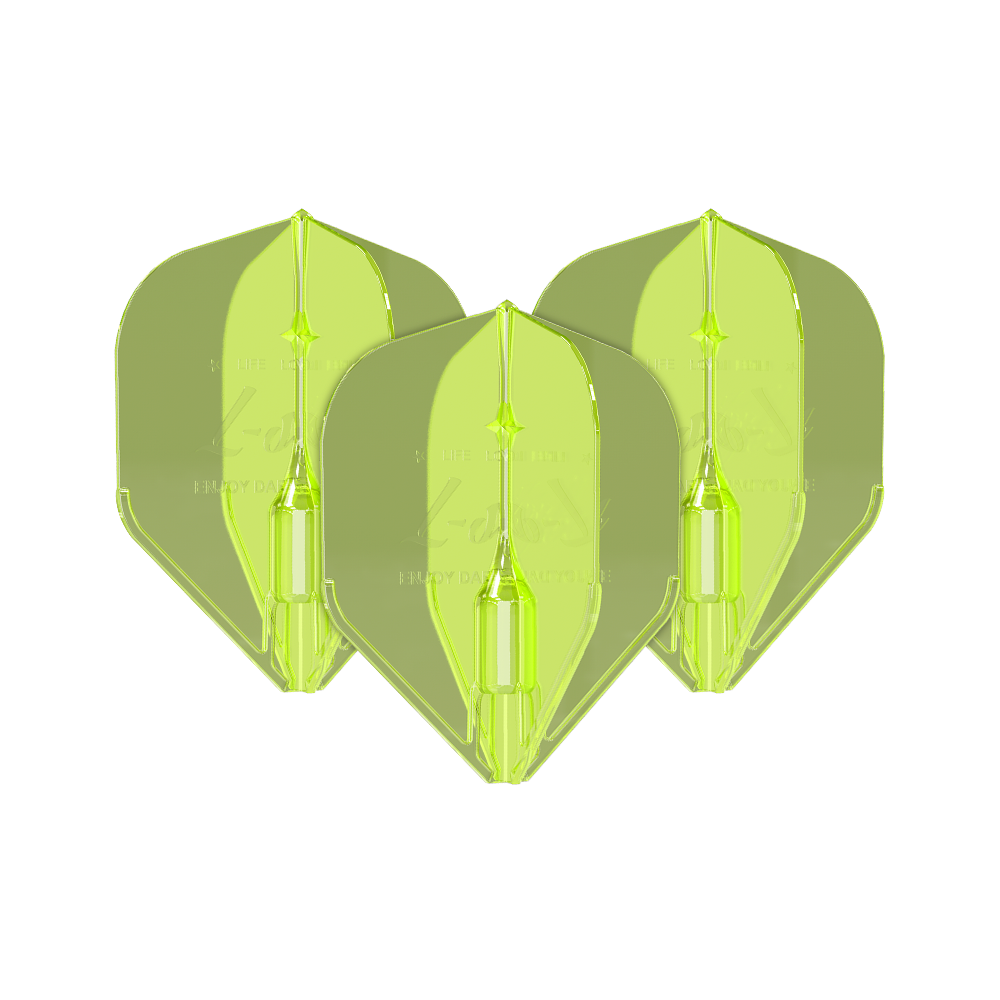 Letky L-Style Fantom L1EZ neonově žluté Auf dem Bild sind drei neongelbe Dart-Flights des Modells "L-Style Fantom L1EZ" zu sehen. Sie haben eine auffällige Farbe und eine stabile Form.