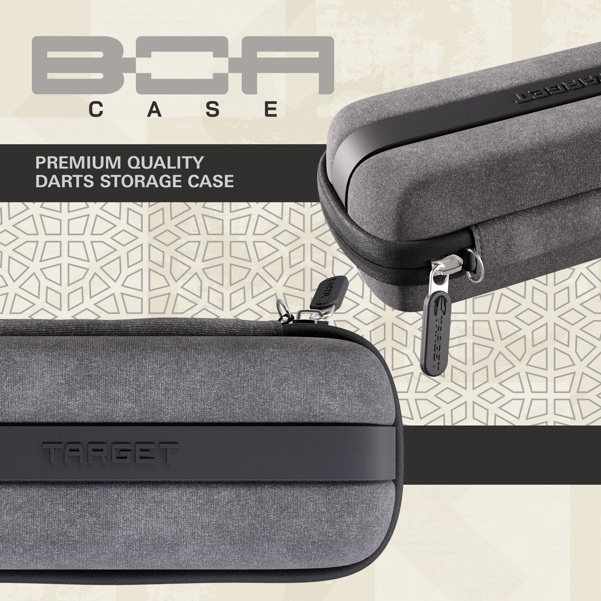 Abgebildet ist ein Dartcase in Grau und Hellgrau. Das Produkt ist vermutlich das Target BOA Dartcase.