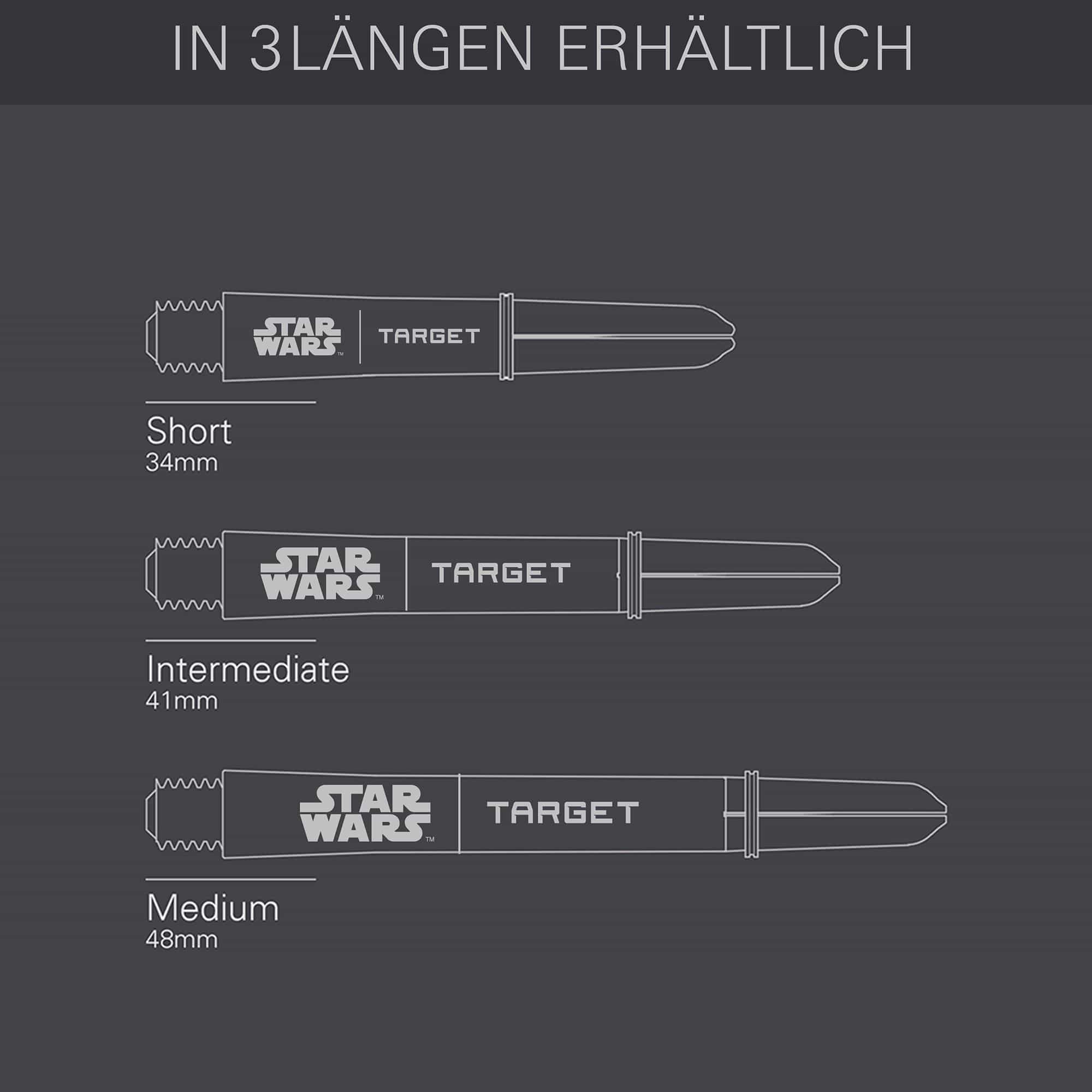 Násadky Target Star Wars ProGrip - černé Zu sehen sind die Target Star Wars ProGrip Shafts in schwarzer Ausführung. Die Schäfte sind speziell für Dartspieler gestaltet.