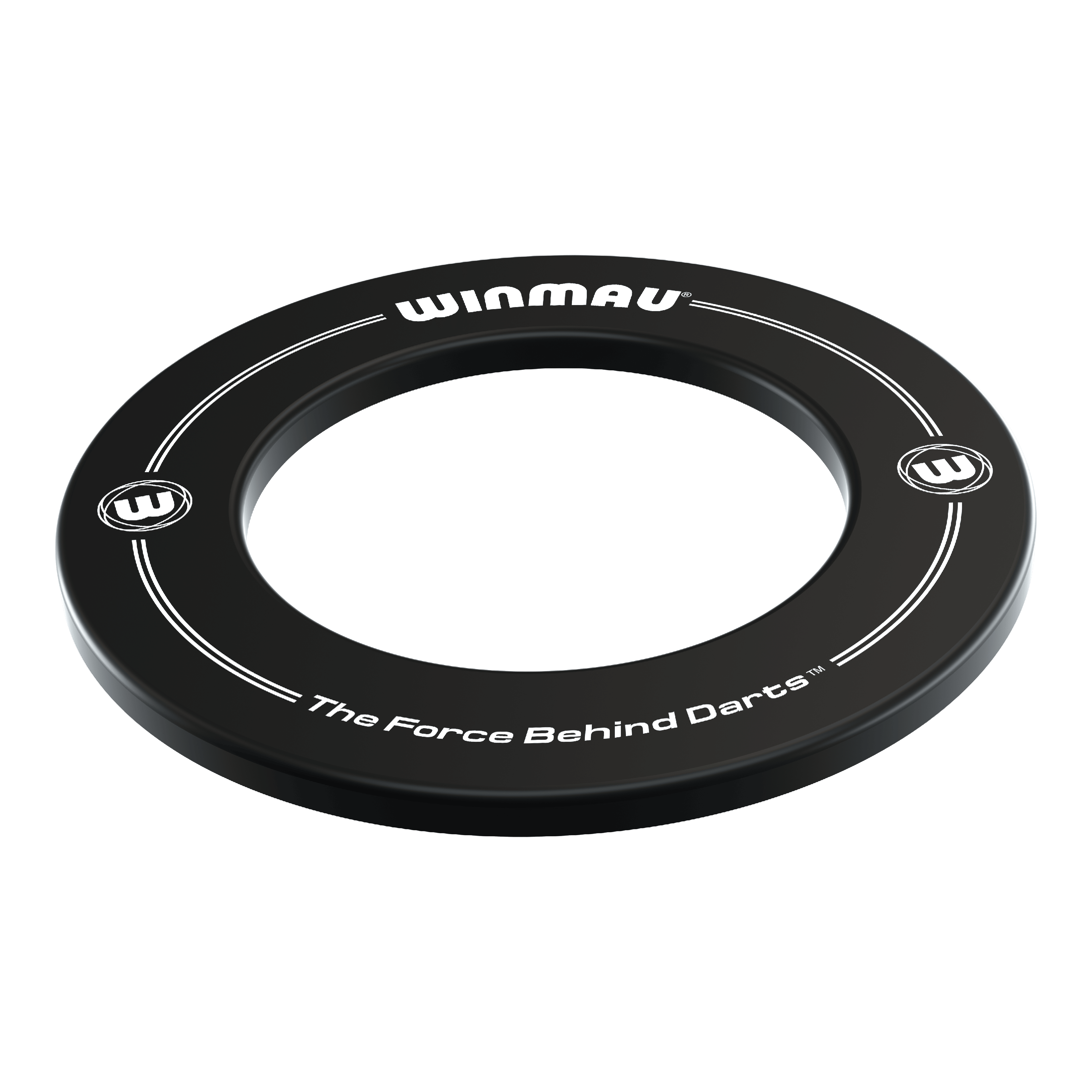 Winmau Dartboard Surround 2022 Auf dem Bild ist ein schwarzer Dartboard-Surround der Marke Winmau zu sehen. Auf dem Surround steht der Slogan „The Force Behind Darts“.