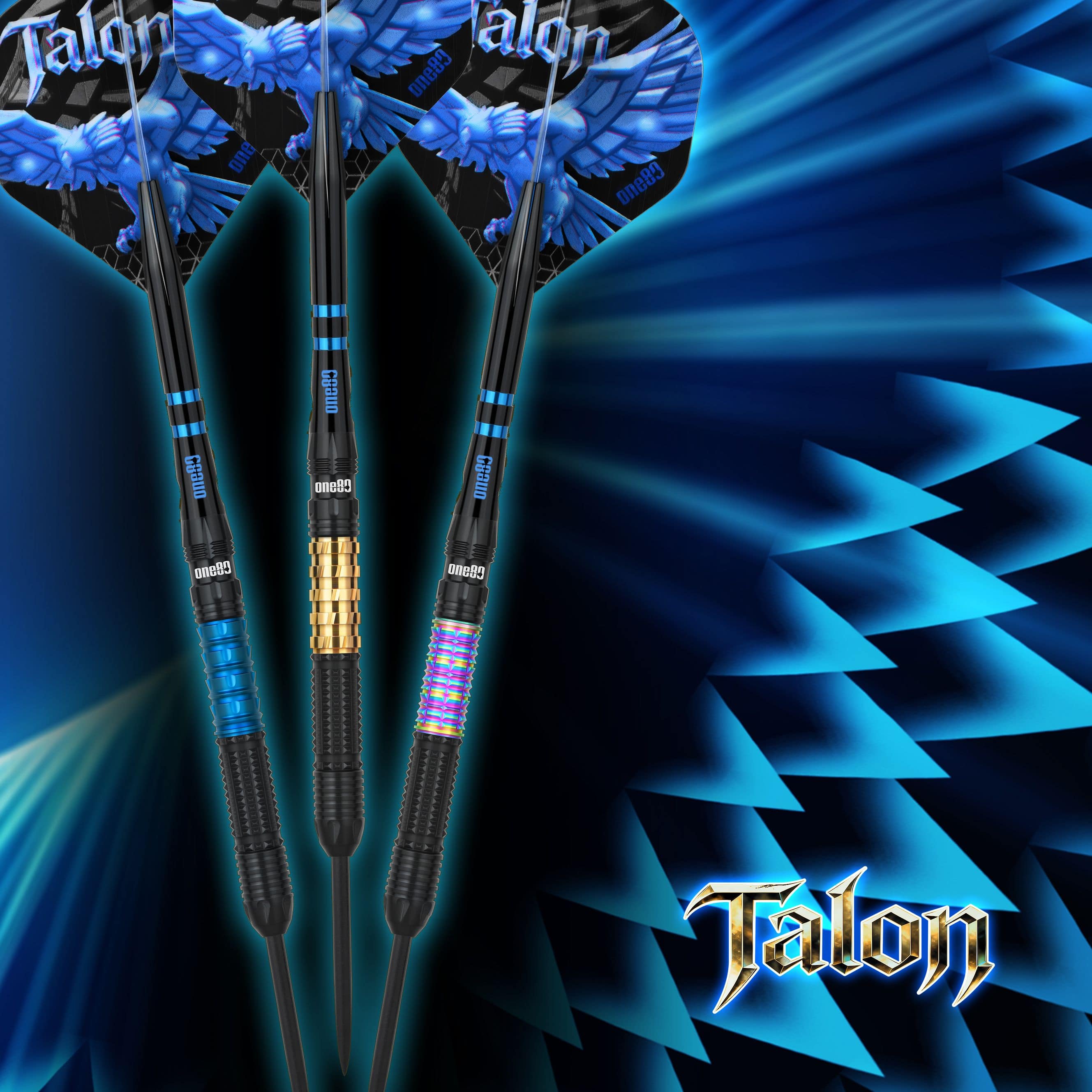 Ocelové šipky One80 Talon T1 Das Bild präsentiert die One80 Talon Steeldarts. Diese Steeldarts überzeugen durch ihre besondere Griffigkeit.