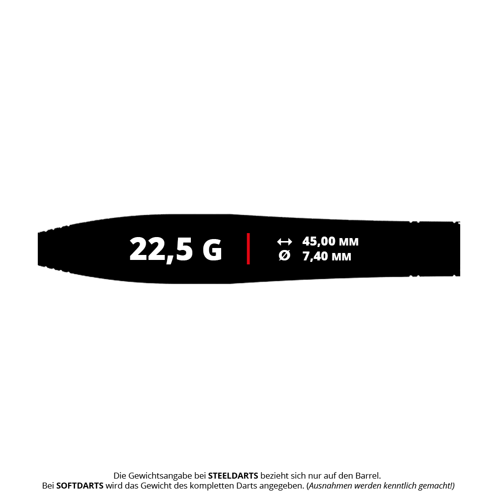 Ocelové šipky Caliburn Chord C3 - 22,5g Das Bild zeigt die Caliburn Chord C3 Steeldarts mit 22,5 Gramm. Diese Pfeile sind für professionelle Dartspieler geeignet.