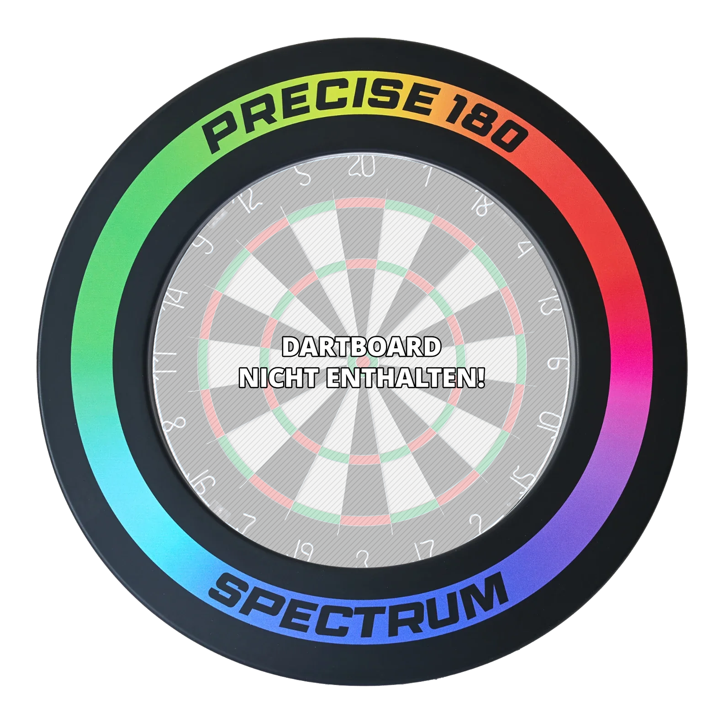 Přesný 180° Spectrum Surround terčů Hier sieht man das Precise 180 Spectrum Dartboard Surround. Dieses Produkt schützt die Wand vor abprallenden Darts.