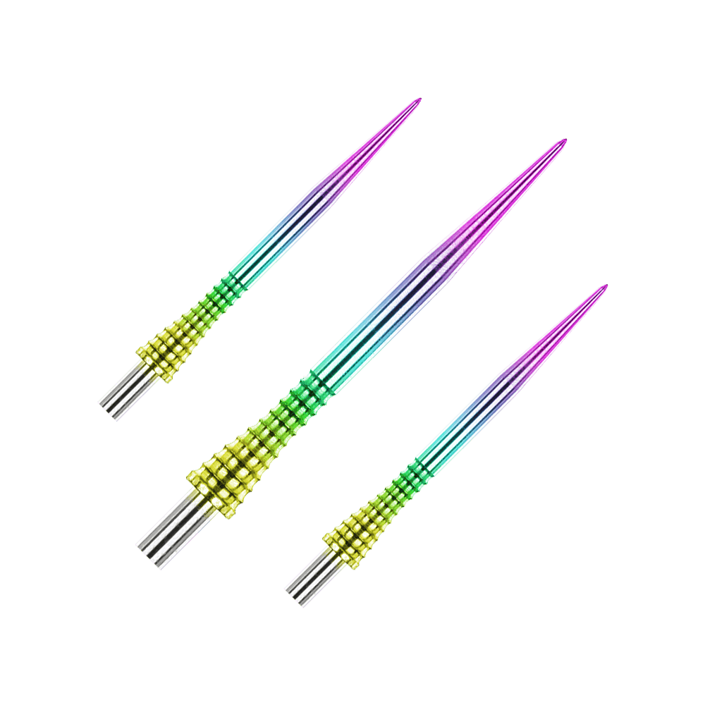 Ocelové hroty na šipky Red Dragon Raptor Gripped Rainbow 30mm Das Produkt Red Dragon Raptor Gripped Rainbow Steeldartspitzen 30mm ist als Set abgebildet. Die Spitzen haben ein spezielles Muster.