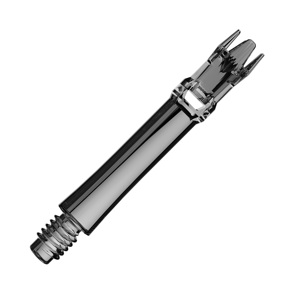 Zwei schwarze transparente Ersatzshafts liegen nebeneinander. Die Aufnahme ist von oben.