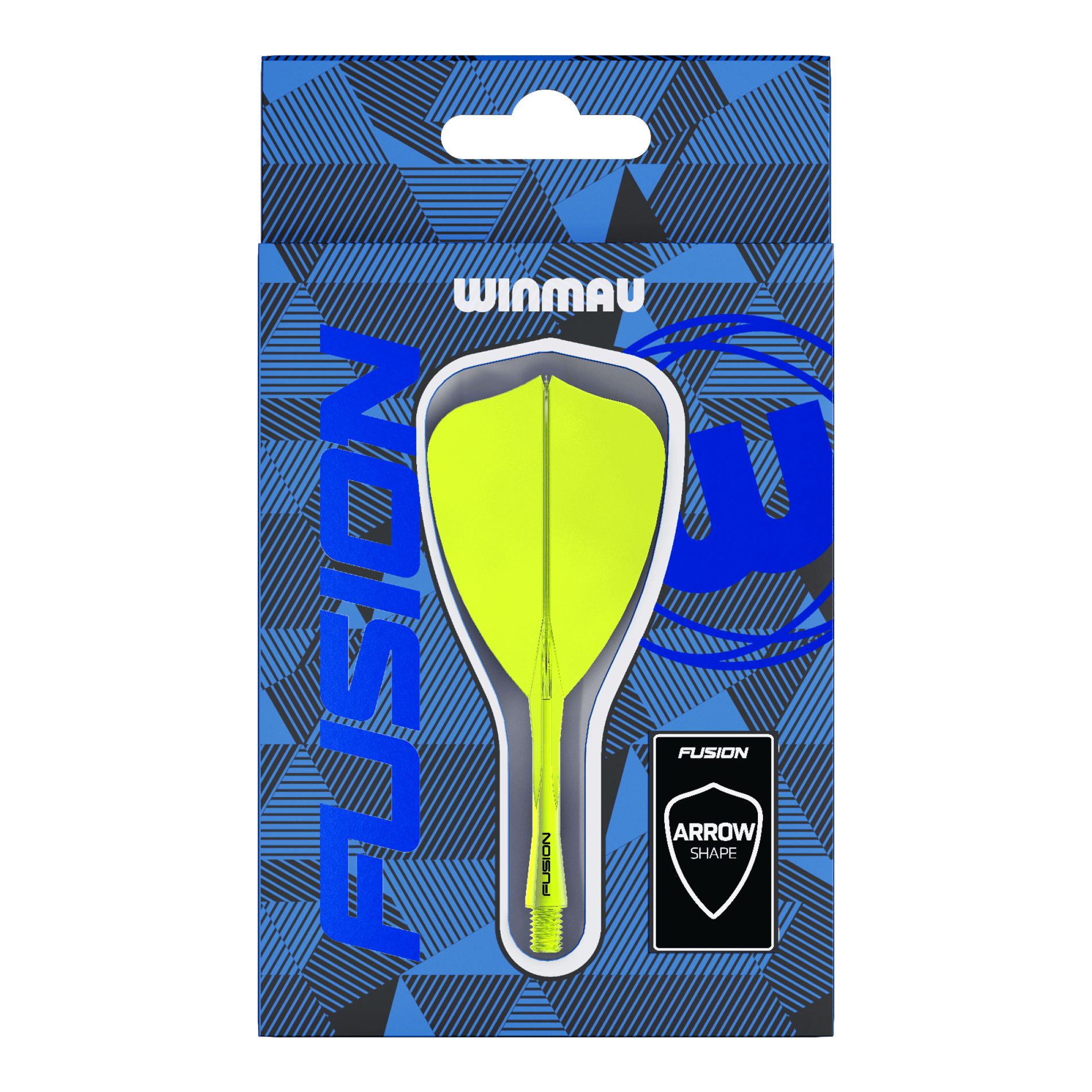 Abgebildet ist das Winmau Fusion Flight-Shaft-System Arrow Neon Yellow. Das Produkt ist ein leuchtend gelber Dart-Schaft.