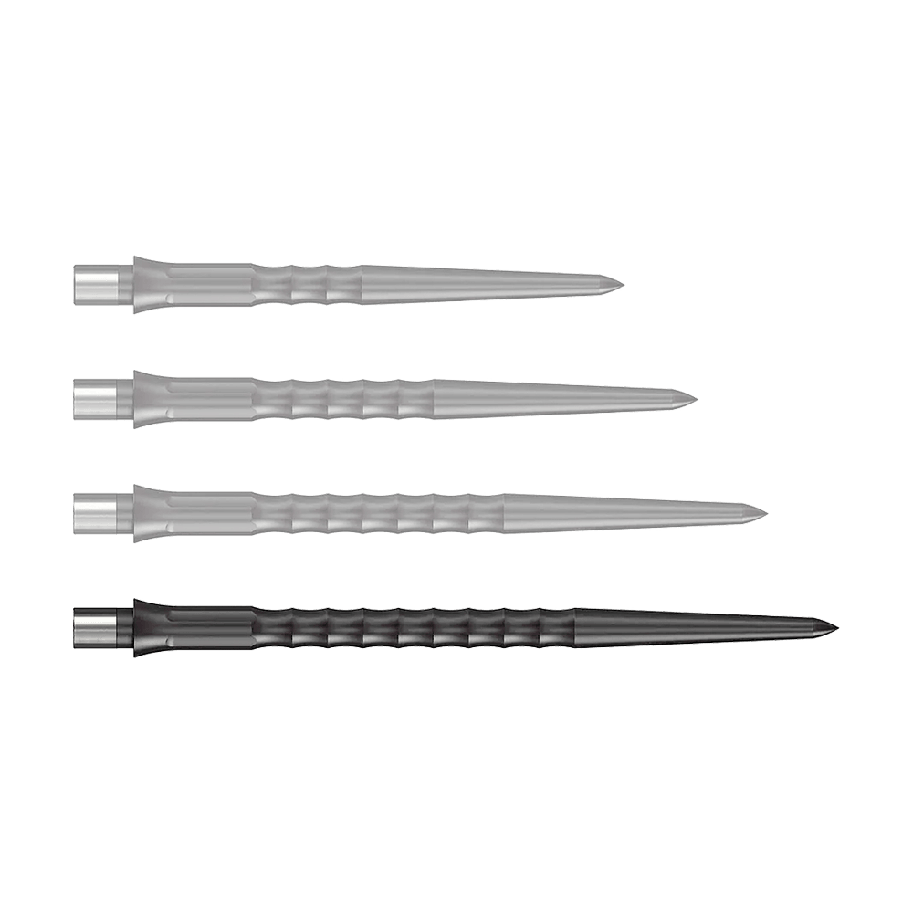 Caliburn System Steel Dart Tips - Ripple - NoLip - Black Abgebildet sind schwarze Steeldartspitzen des Caliburn Evo Systems mit 40 mm Länge. Die Steeldartspitze ist einzeln auf weißem Hintergrund zu sehen.