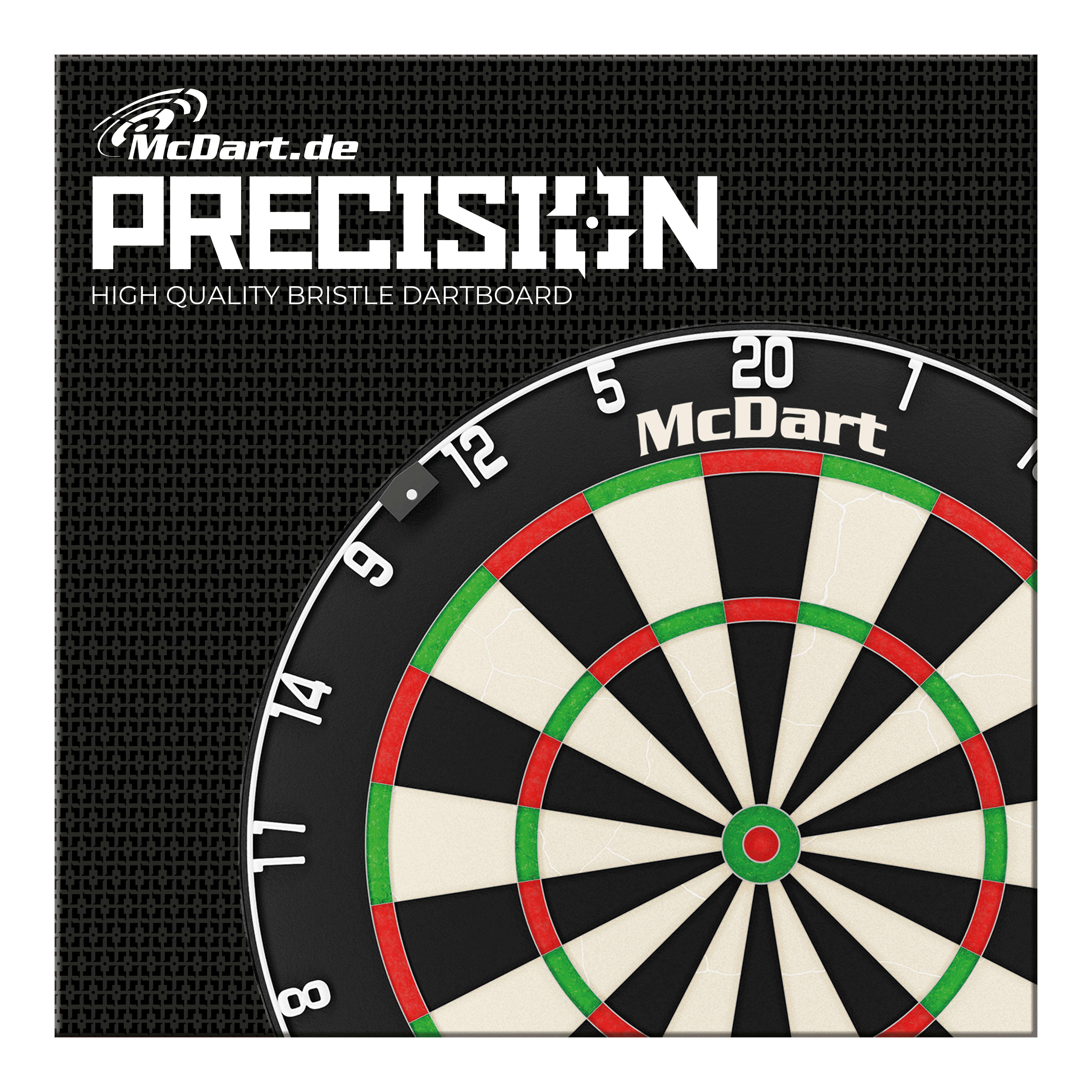 Ocelový terč McDart Precision Das Bild zeigt das Produkt "McDart Precision Steeldartboard". Zu sehen ist ein hochwertiges Bristle-Dartboard mit dem McDart-Logo.