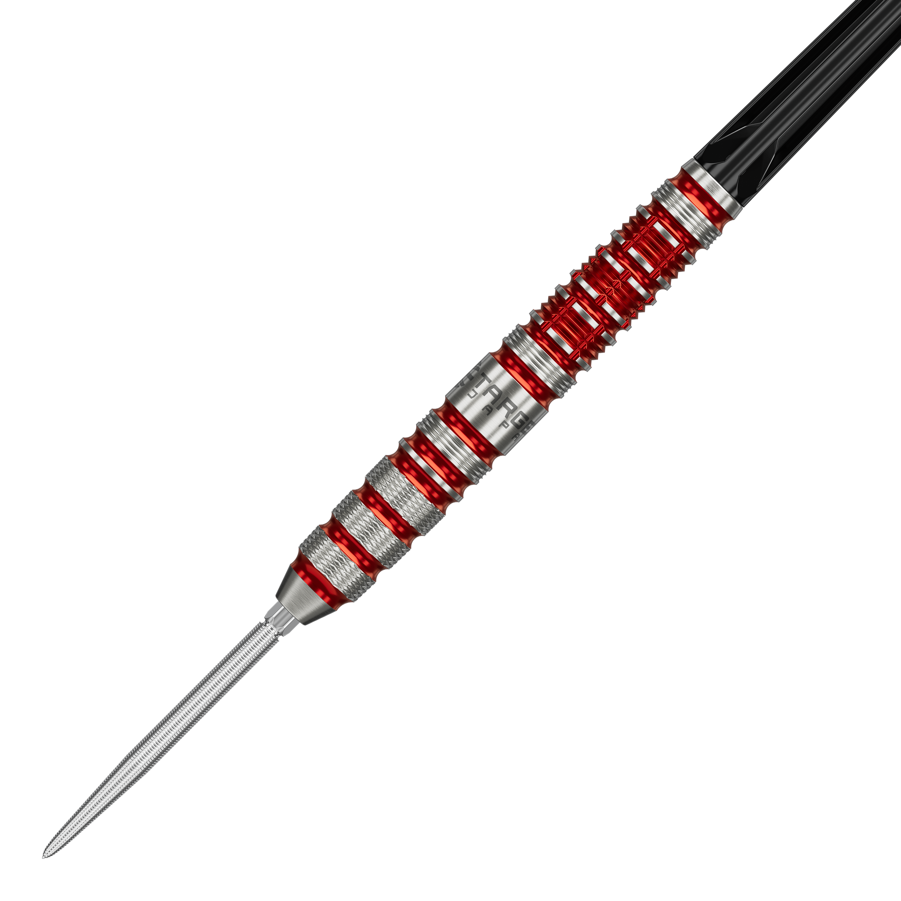 Zu sehen sind die Target Japan Black Marque Spinel Swiss Point Steeldarts in der 23g Ausführung. Diese Darts zeichnen sich durch ihr elegantes Design und ihre Präzision aus.