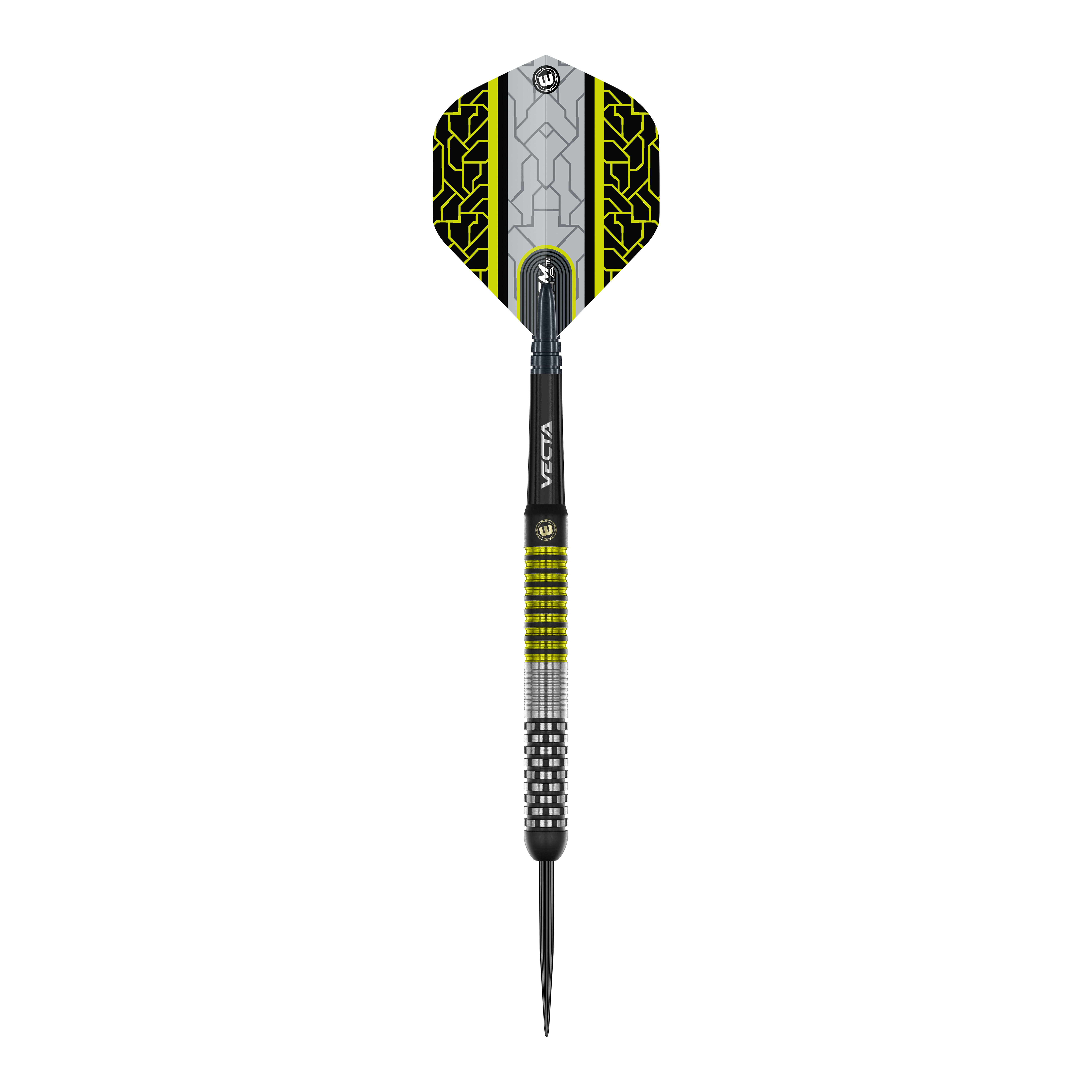 Das Produkt zeigt die Winmau Team 360 Cori Wiltshire Steeldarts mit 24 Gramm Gewicht. Diese Darts sind robust und für anspruchsvolle Spiele geeignet.