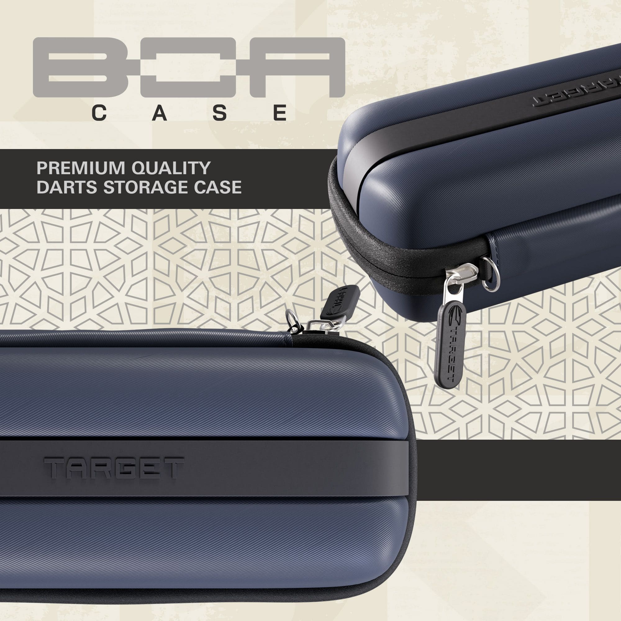 Pouzdro na šipky Target BOA Abgebildet ist ein Target BOA Dartcase in Navy und Dunkelgrau. Das Dartcase bietet Platz und Sicherheit für Dartsport-Zubehör.