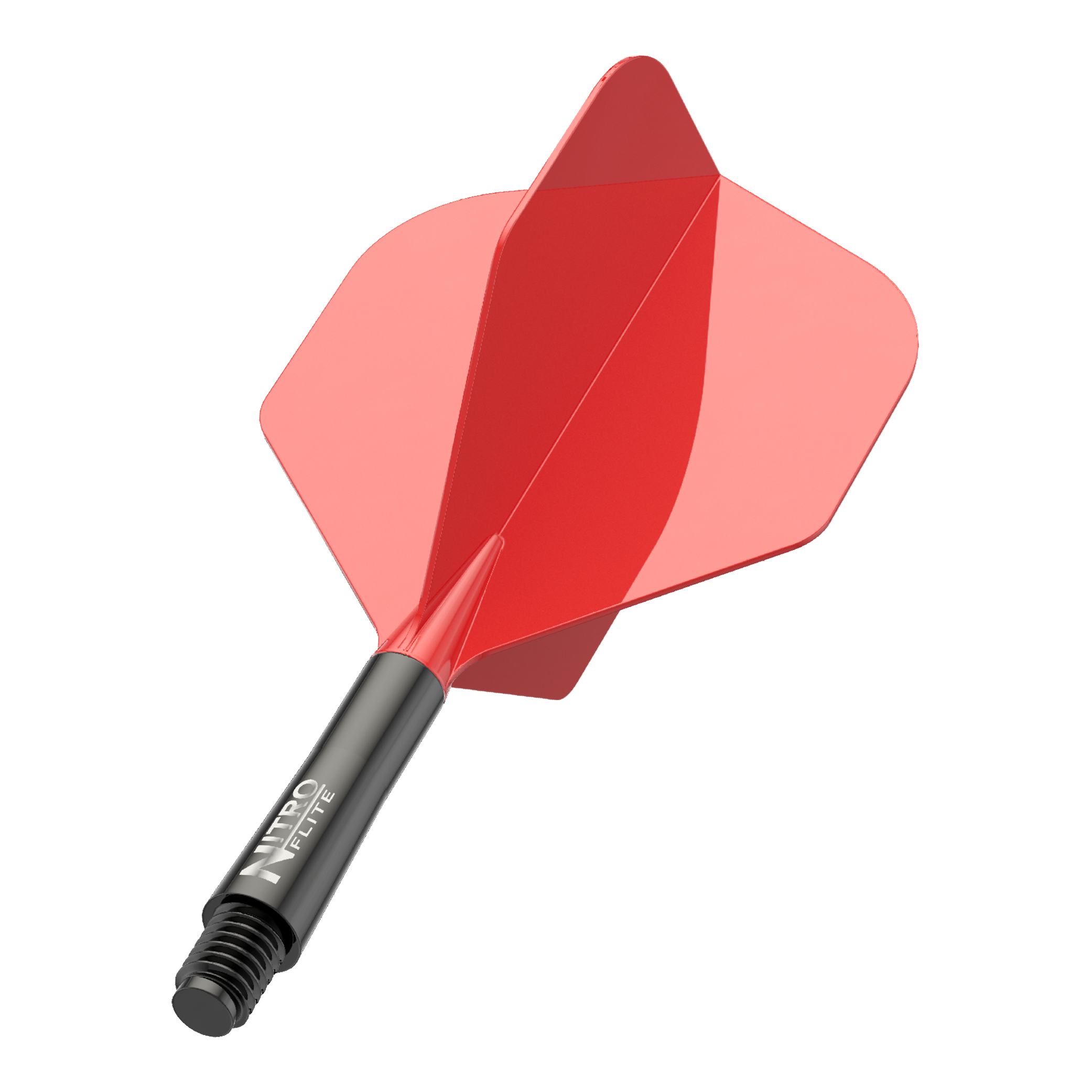Red Dragon Nitroplite - Black Shaft Red No2 Flights Zu sehen ist ein Nitro-Flite in Schwarz und Rot, Short Größe, 22 mm. Das Bild zeigt die Details und Farben des Dart-Flights.