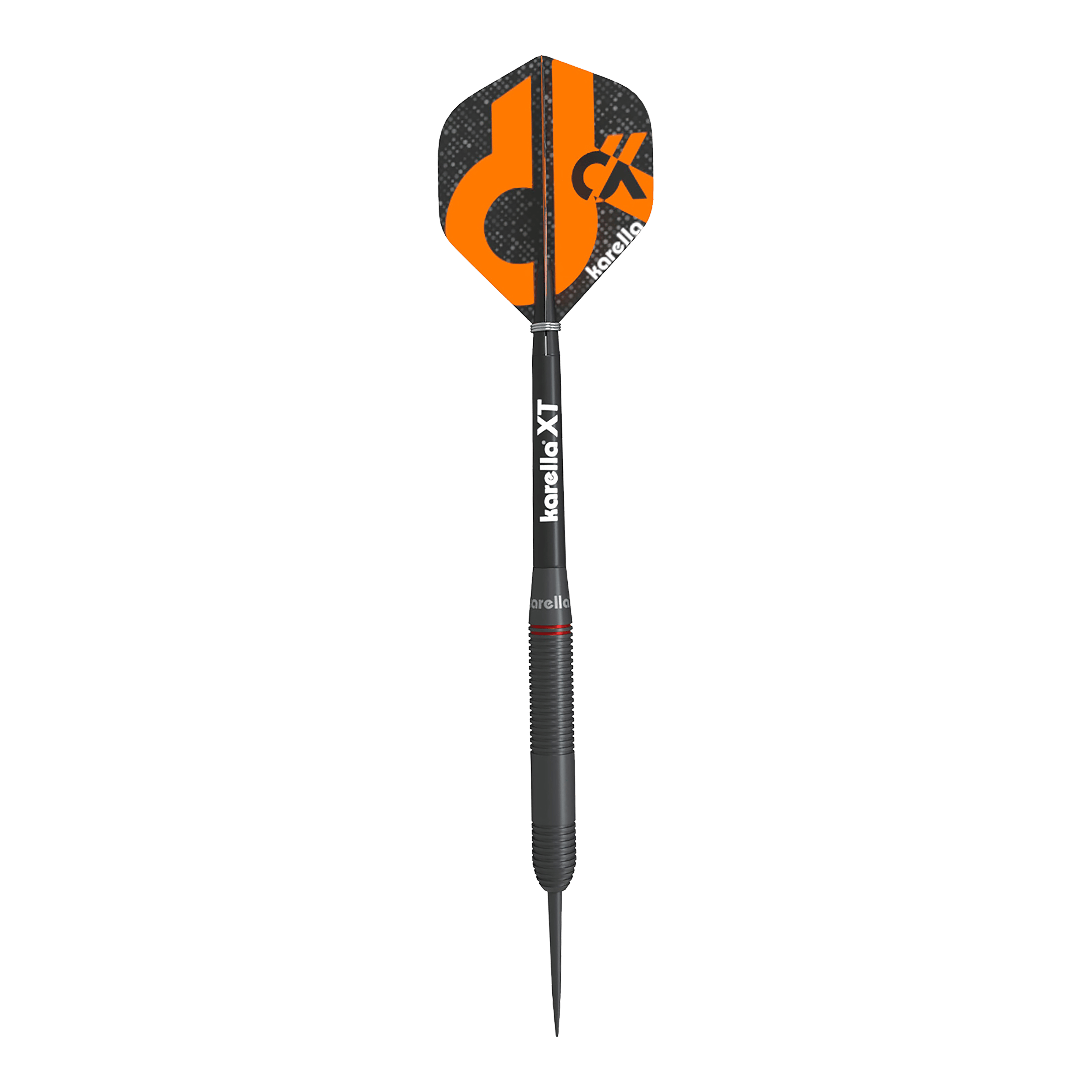 Ocelové šipky Karella Daniel Klose Der Karella Daniel Klose Steeldart ist ein schwarzer Dartpfeil mit orangem Design auf dem Flight. Auf dem Schaft steht "karella XT" und der Flight trägt das Karella-Logo.