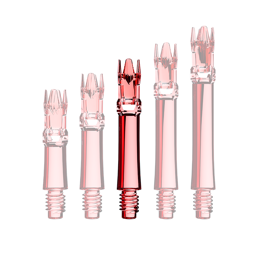 Náhradní hřídele L-Systém - čirá červená Hier sieht man eine rote transparente Ersatzshaft. Die Shaft ist von der Seite zu erkennen.