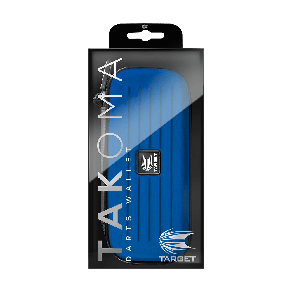 125822_Target_Takoma_Dartwallet_Blau_3 Das Bild zeigt das Produkt "Target Takoma Dartwallet" in einer Verpackung. Das Dartwallet ist blau und speziell für das Aufbewahren von Darts und Zubehör gemacht.