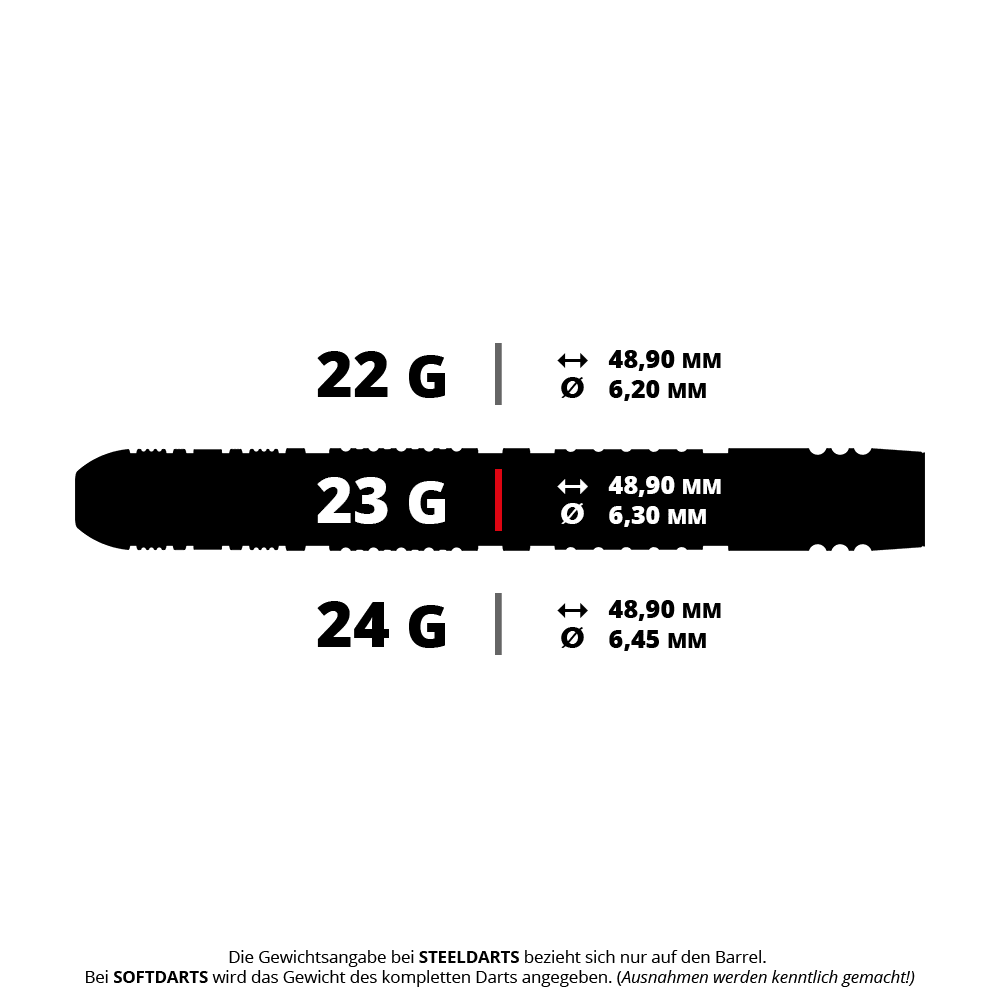 Auf dem Bild sieht man Steeldarts von Dimitri Van Den Bergh. Die abgebildeten Darts haben ein Gewicht von 23 Gramm.