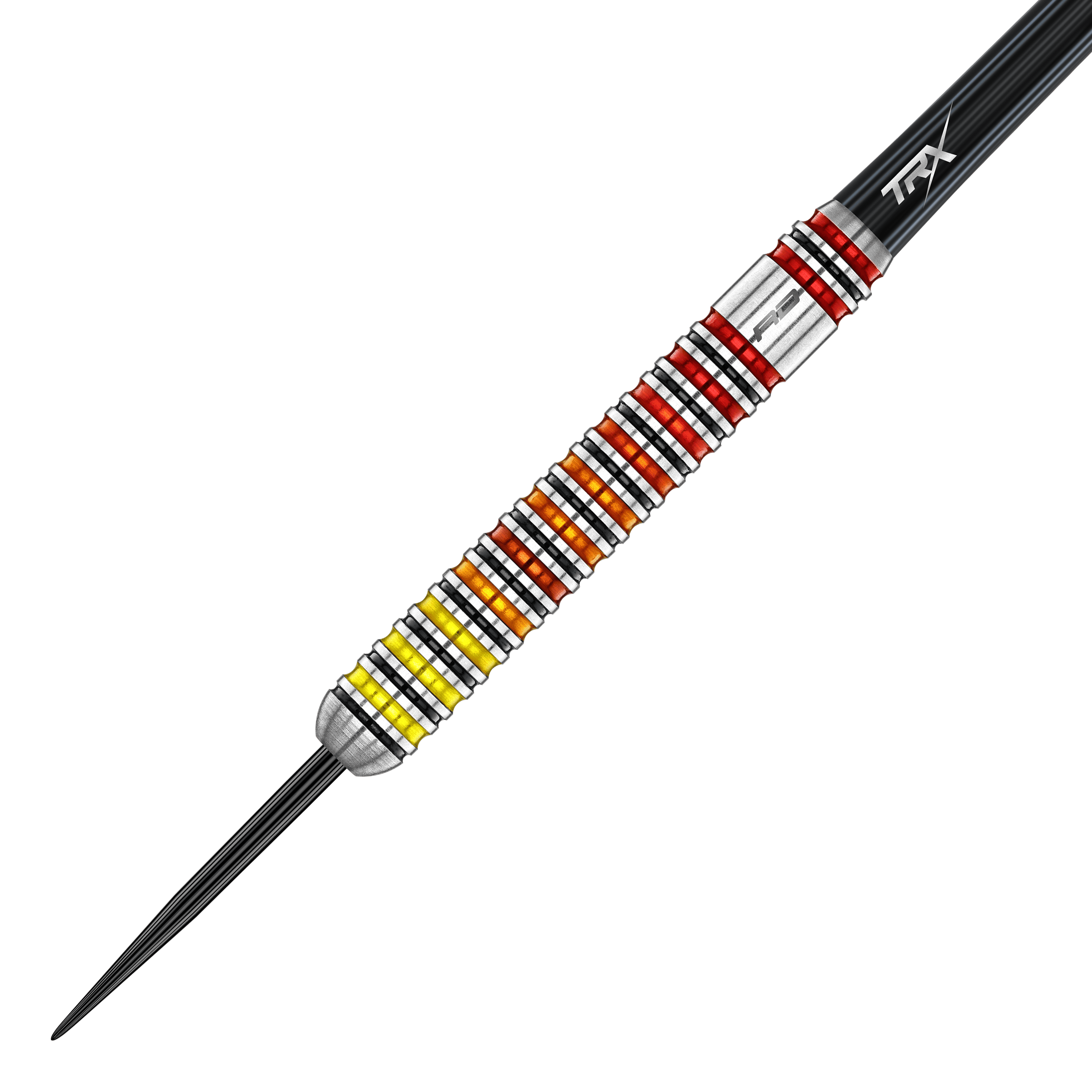 Ocelové šipky Red Dragon Furnace Die Red Dragon Furnace Steeldarts sind auf diesem Bild zu sehen. Die Pfeile haben einen metallischen Look und auffällige Details.
