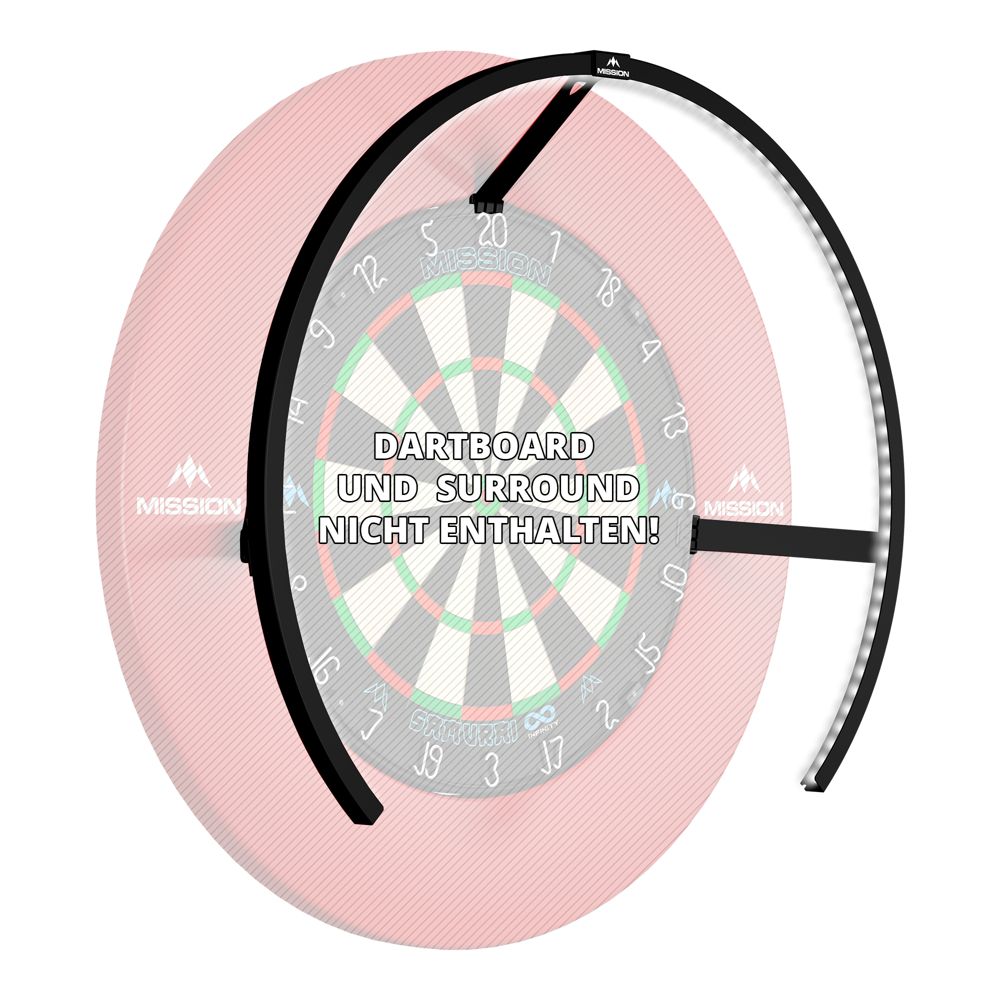 LED osvětlení terče Mission Torus 270 - černé Gezeigt wird die Mission Torus 270 LED Dartboard Beleuchtung in Schwarz. Das Produkt liefert helles Licht für das Dartboard.