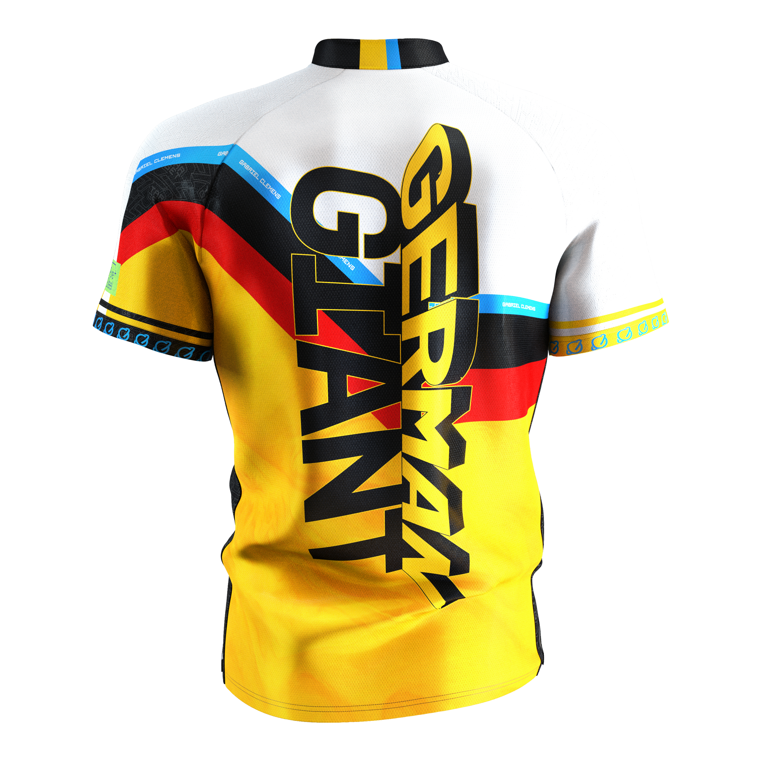 Tričko Target Coolplay Gabriel Clemens 2025 s nápisem "dap" Das Bild zeigt das "Target Coolplay Gabriel Clemens 2025 Dartshirt" von hinten. Auf dem Shirt steht in großen Buchstaben "German Giant" und es ist in den Farben der deutschen Flagge gestaltet.