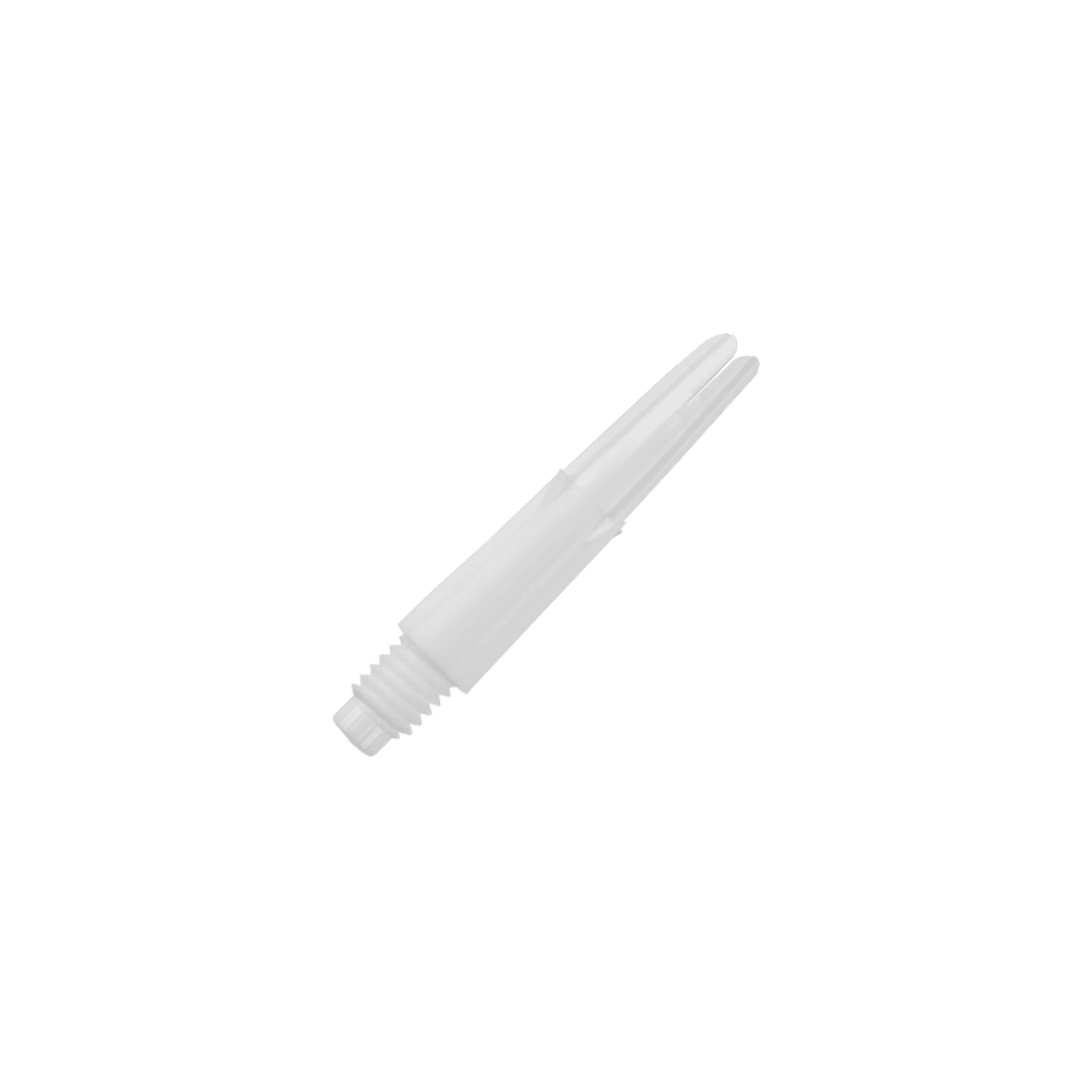 L-L-Style-Shafts Uzamčené rovné - Bílé Das Bild zeigt einen weißen, geraden Dart-Schaft ohne Kappen. Der Schaft hat ein Gewinde am unteren Ende und ist 26 mm lang.