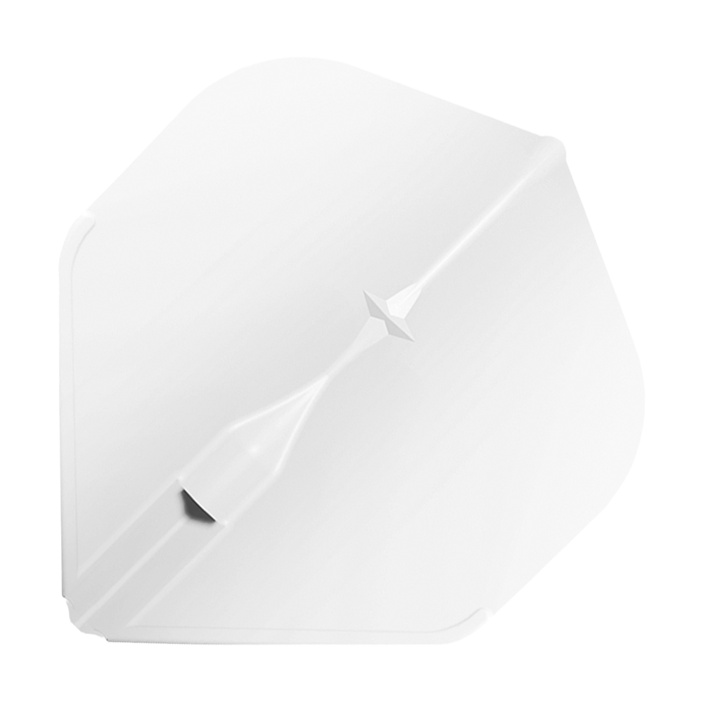 Standardní lety L-Style Champagne L1EZ Das Bild zeigt ein weißes L-Style Champagne L1EZ Standard Flight für Darts. Das Flight hat eine klassische, fünfeckige Form und eine glatte Oberfläche.
