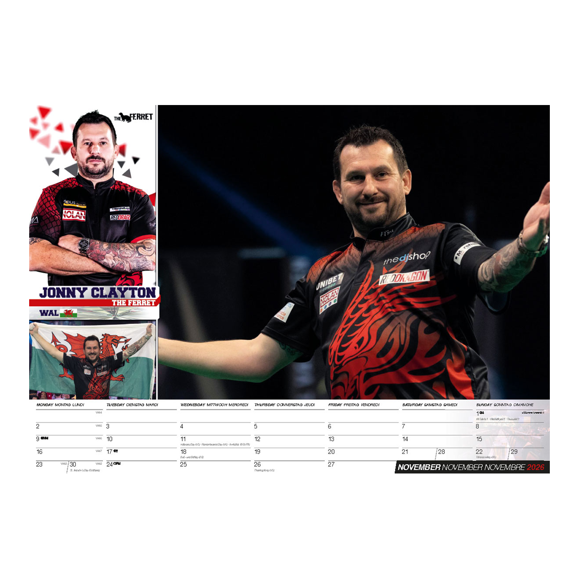 Darts Kalender 2026 wird präsentiert. Der Kalender zeigt Motive rund um Darts für das Jahr 2026.
