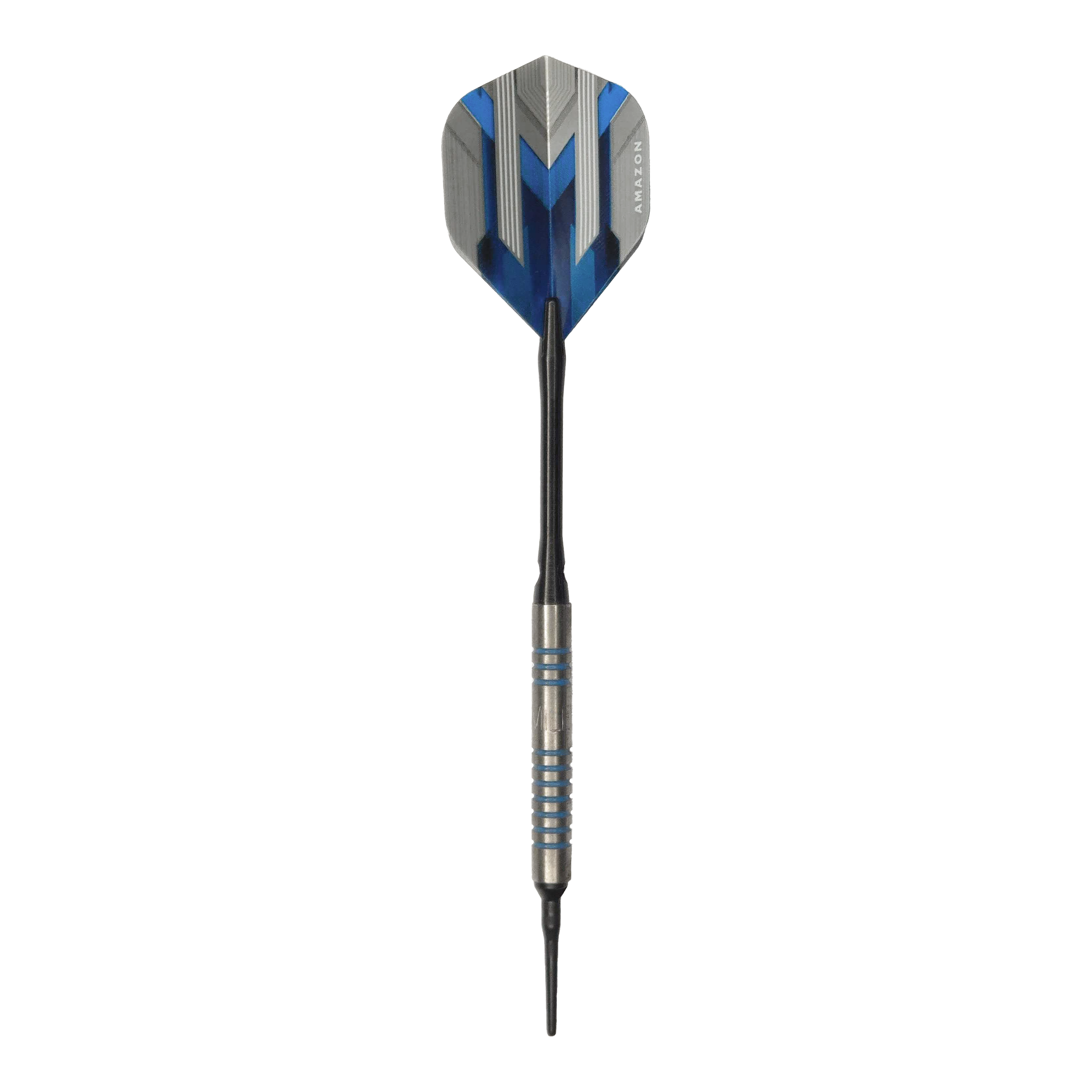 Měkké šipky McDart 85 Tungsten V1 - 17g Dies ist ein McDart 85er Tungsten V1 Softdart mit einem Gewicht von 17g. Der Dart hat blaue und silberne Akzente und eine schwarze Spitze.