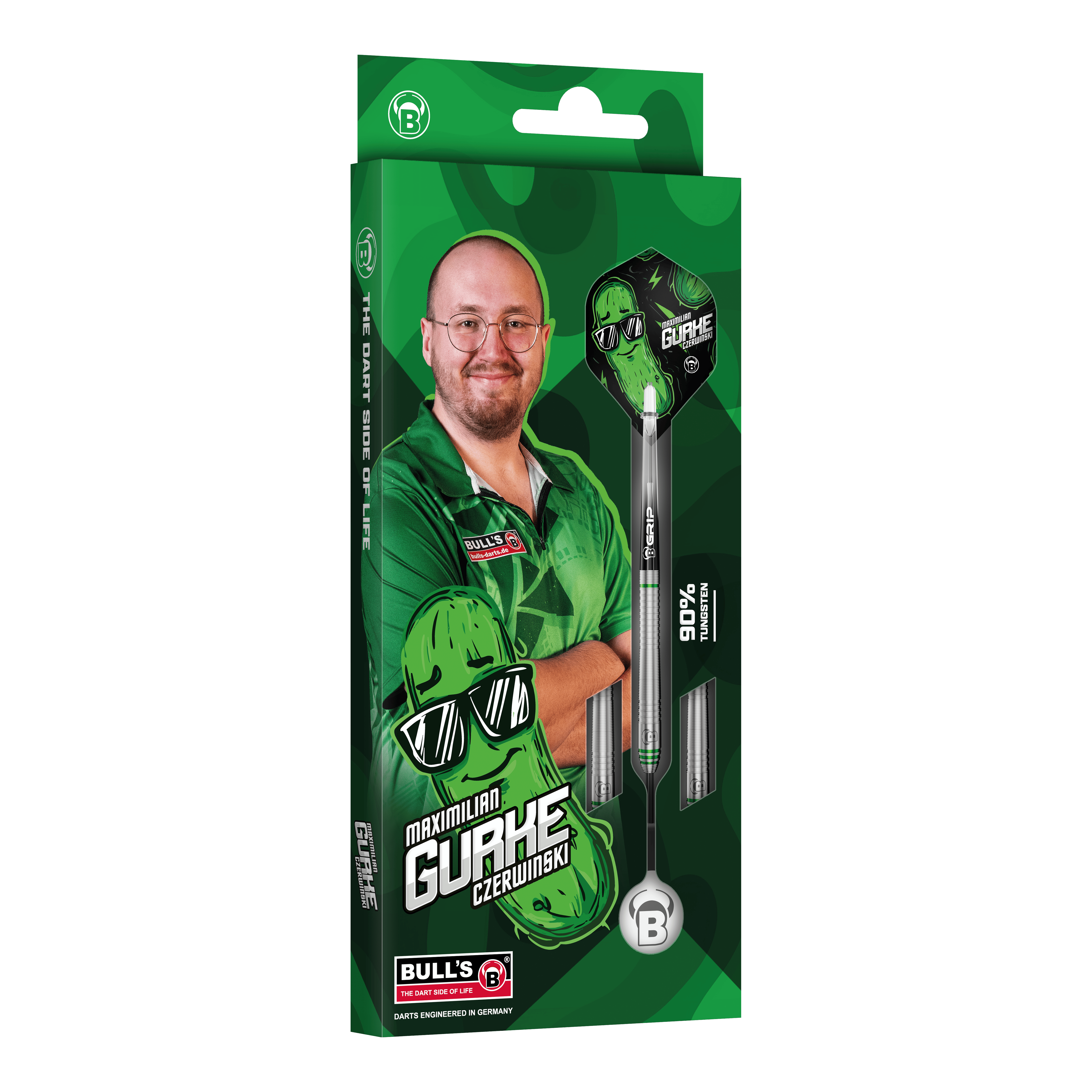 Bulls Max Czerwinski Okurkové Steeldarts - 23g Bulls Max Czerwinski Gurke Steeldarts mit einem Gewicht von 23 Gramm. Diese Aufnahme zeigt Details des Dartpfeils.