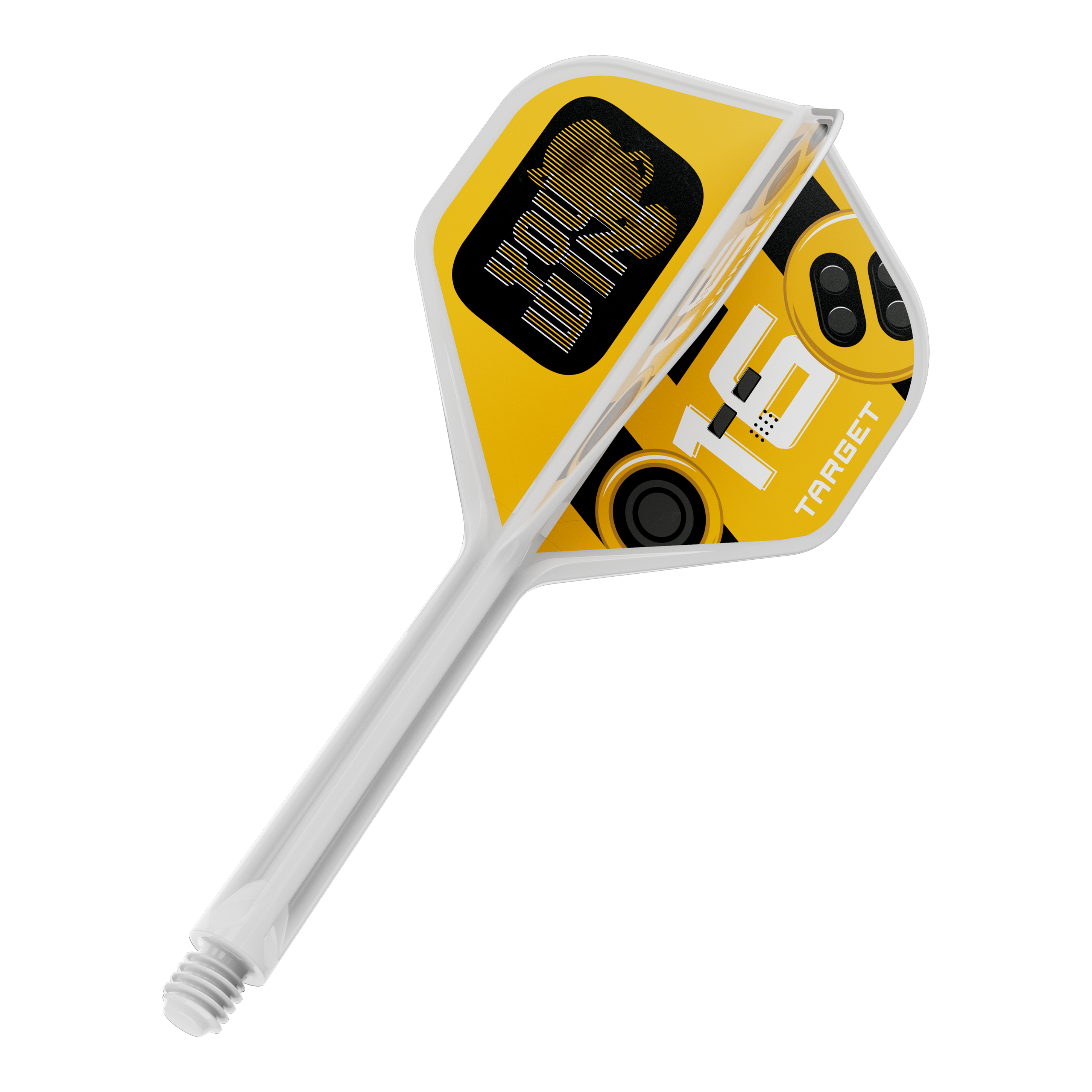 Das Bild zeigt einen Dart-Flug in Standardform, vermutlich das K-Flex YouWin No2 mit einer Länge von 33mm. Er wird meist als Ersatzteil für Darts verwendet.