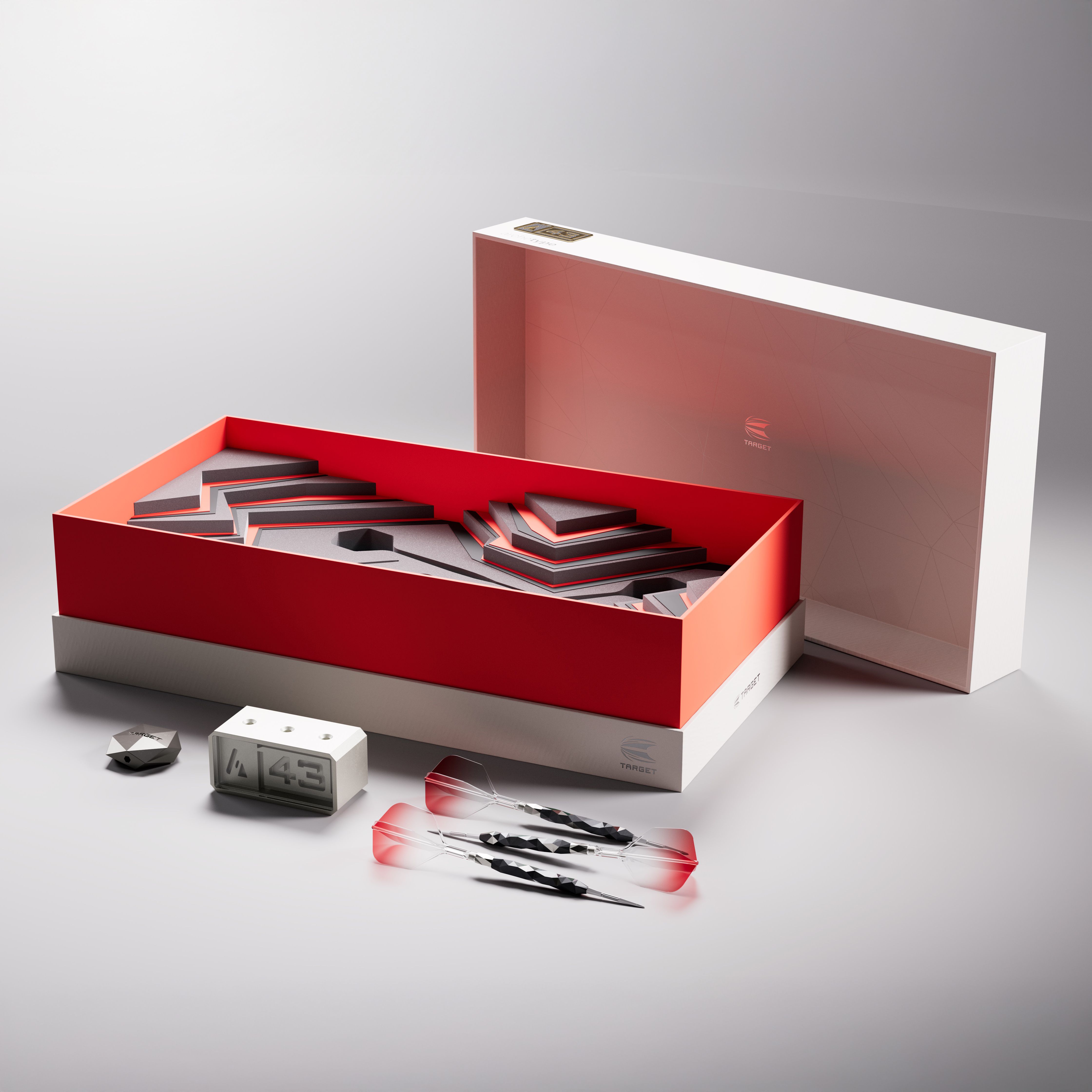 Zu sehen sind die Target Elysian Archetype 43 Limited Edition Swiss Point Steeldarts mit 24g. Die Dartpfeile weisen eine besondere Verarbeitung und ein edles Design auf.