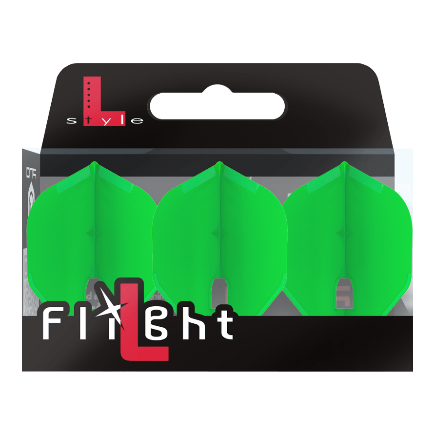 L-Style Champagne L1PRO Flights Zwei Dart-Flights mit gut sichtbarer Nahtlinie sind nebeneinander präsentiert. Das Bild zeigt die Präzision der Verarbeitung.