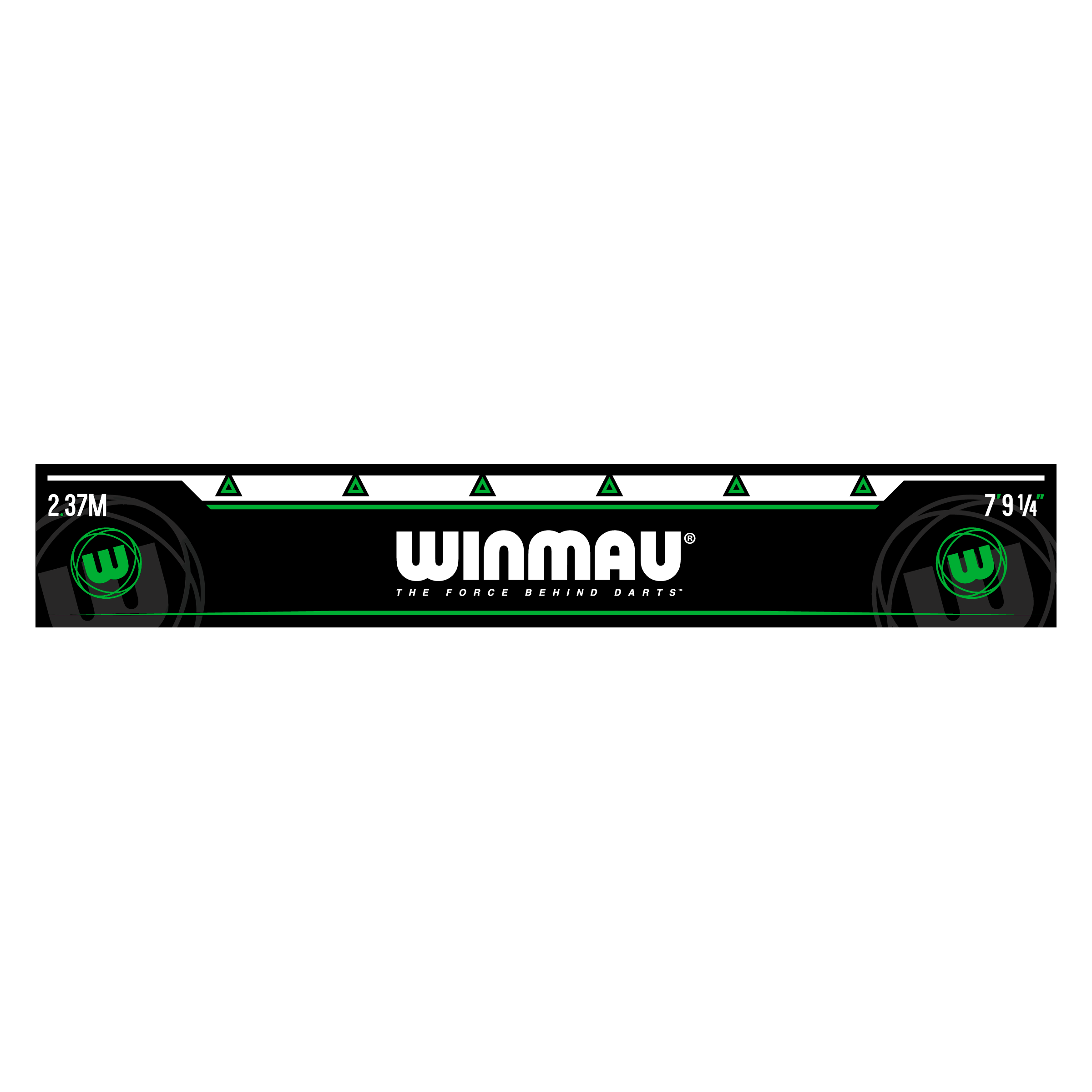 Das Bild zeigt die grüne Abwurflinie „Winmau Abwurflinie Grün“ für Dartspieler. In der Mitte steht groß das Winmau-Logo mit dem Schriftzug "The force behind darts".