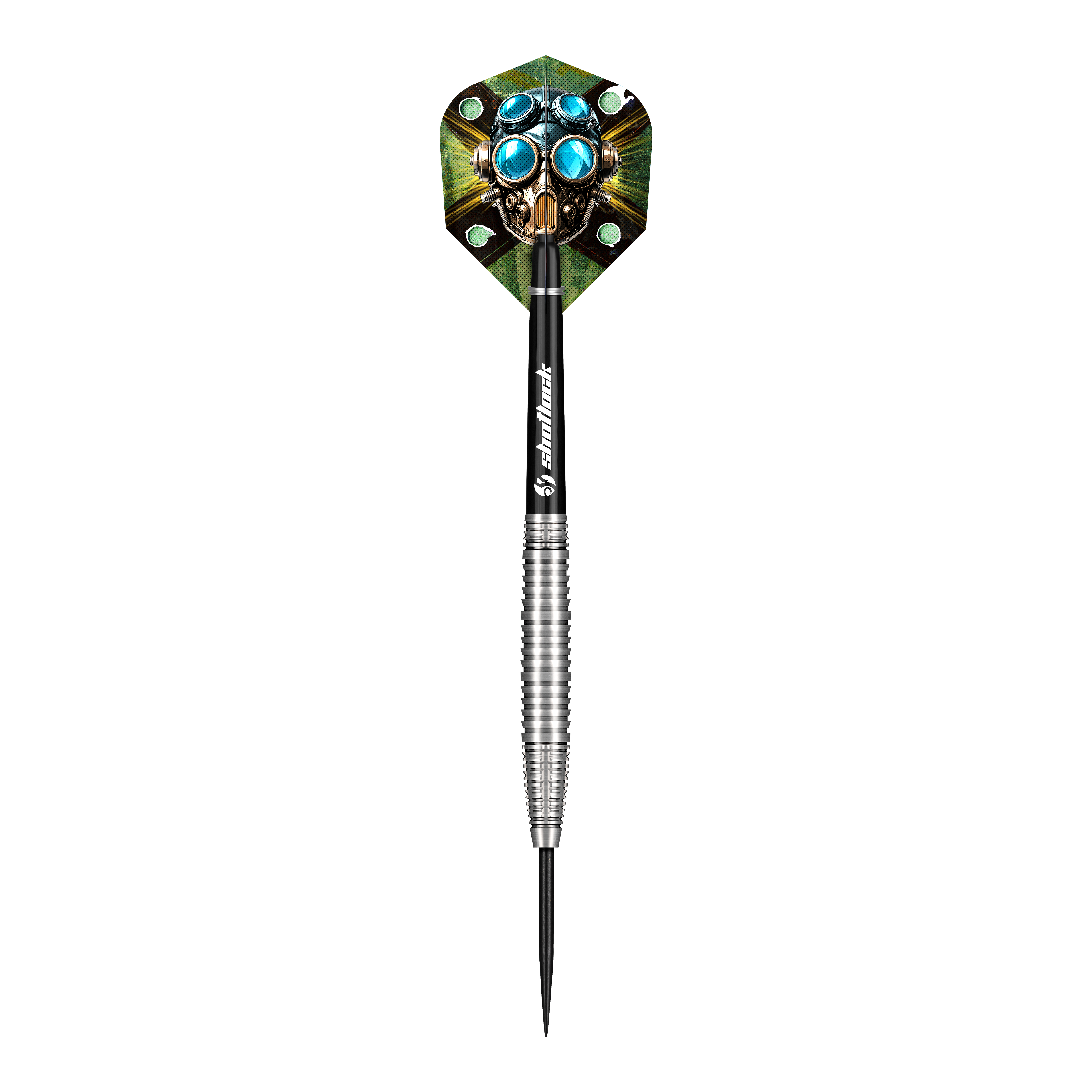 Das Bild zeigt die Shot Badlands Krush Steeldarts. Es handelt sich um spezielle Steeldarts für Präzisionsspiel.
