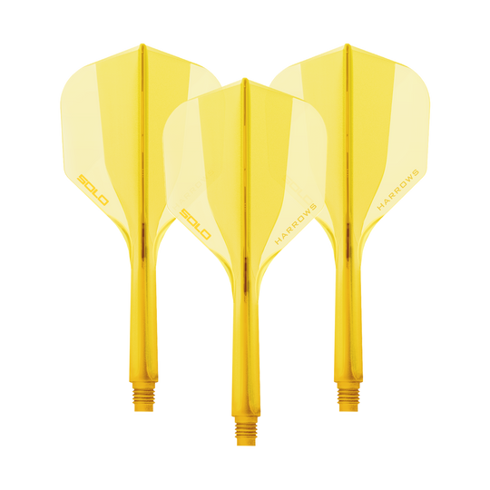 Systém letákové hřídele Harrows Solo No6 - žlutý Ein Harrows Solo No6 Flight Shaft System in Gelb mit einer Länge von 27mm. Das Bild zeigt ein Set Dart Shafts in gelber Farbe.