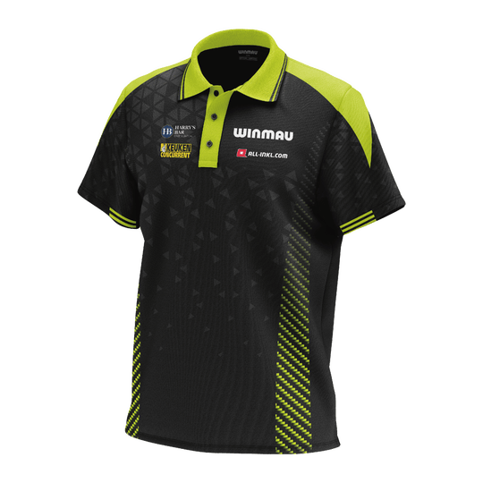 Polo tričko Winmau Michael Van Gerwen Stage Das Bild zeigt das Winmau Michael Van Gerwen Stage Poloshirt. Es handelt sich um ein offizielles Poloshirt für Fans von Michael Van Gerwen.