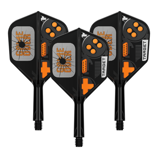 Letky Target K-Flex Game Over č. 6 Das Bild zeigt ein Set von Dart Flights. Es handelt sich um das Modell 410576 Target K-Flex GameOver No6 Flights 19mm 1Set.