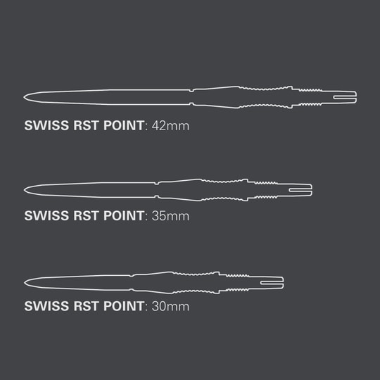 Špičky na šipky Target Swiss Point Signature RST - černé Auf diesem Bild werden die Target Swiss Point Dartspitzen Signature RST - Schwarz präsentiert. Sie sind als Zubehör für Dartspieler geeignet.