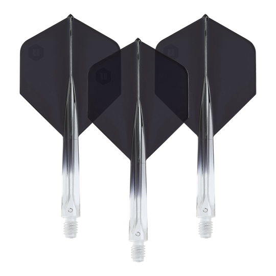 Unicorn Forge Dvoubarevné standardní letky č. 2 - čirá černá Die Unicorn Forge Two Tone No2 Standard Flights in Schwarz sind hier abgebildet. Das Produkt besteht aus klaren und schwarzen Dartflights.