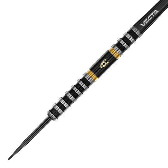 Ocelové šipky Winmau Alex Spellman Winmau Alex Spellman Steeldarts sind hochwertige Steeldarts für Dartspieler. Das Bild zeigt das Design und die Details der Darts.