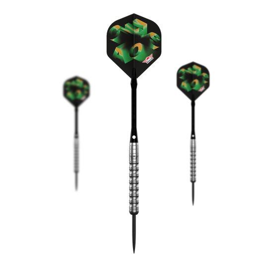 Šipky Bulls NL Chaos Green Steel Darts - 24g Abgebildet ist das komplette Set der Bulls NL Chaos Green Steeldarts - 24g. Das Set enthält mehrere grüne Steeldarts.