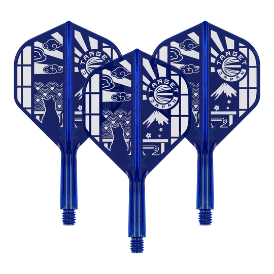 Standardní lety Target Japan K-Flex Blue Limited č. 2 Das Bild zeigt '410291 Target Japan K-Flex Blue Limited No2 Flights 19mm 1Set'. Es handelt sich um ein Set limitierter Flights für Darts in Blau.