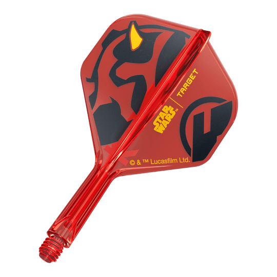 Das Bild zeigt den Artikel 410523_Target_StarWars_KFlex_DarthMaul_No2_Standard_Flights_Short_19mm_1. Es handelt sich vermutlich um kurze Dart-Flights mit Star Wars Darth Maul Design.