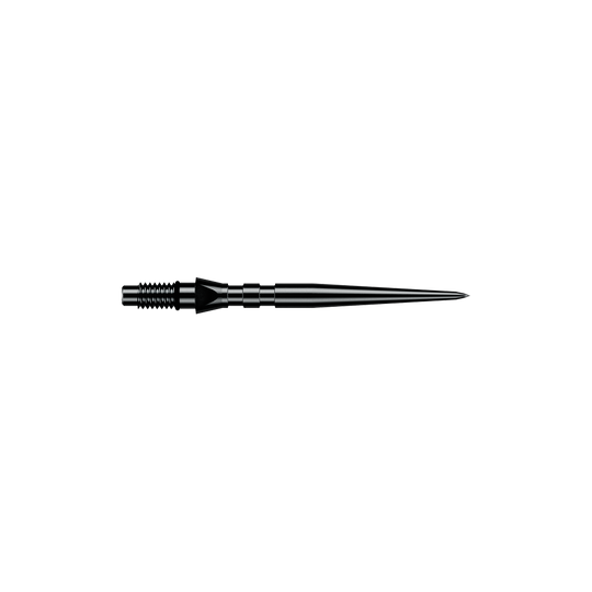 Zu sehen sind schwarze Winmau Switch Point Groove Steeldartspitzen mit einer Länge von 26 mm. Sie werden häufig als Ersatzspitzen für Steeldarts genutzt.