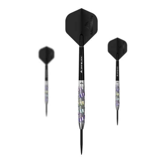 Ocelové šipky Mission Shuriken Mission Shuriken Steeldarts werden auch als Set angeboten. Auf diesem Bild ist ein komplettes Set der Mission Shuriken Steeldarts abgebildet.