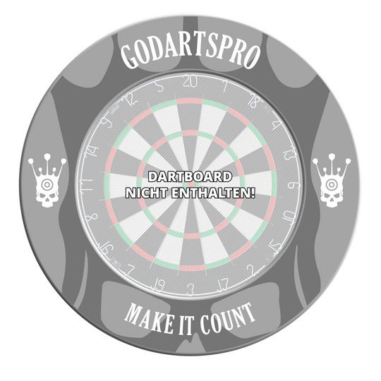Obložení terče Go Darts Pro Bild eines Dartboard-Surrounds in grauer Farbe. Das Produkt unterstützt den Schutz der Wand beim Dartspielen.