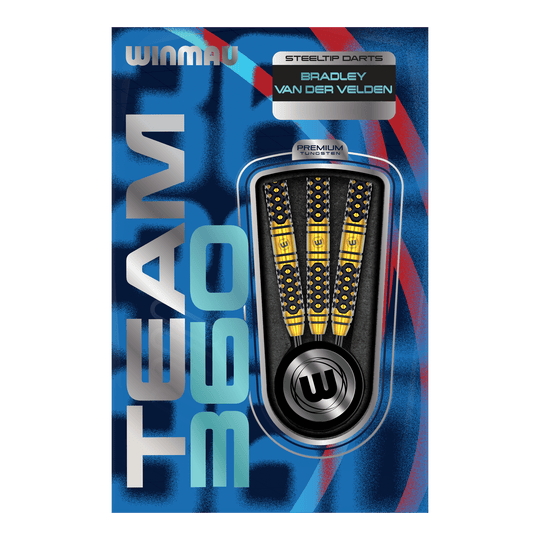 Ocelové šipky Winmau Team 360 Bradley Van Der Velden - 22g Abgebildet sind die Winmau Team 360 Bradley Van Der Velden Steeldarts - 22g. Das Foto hebt die Form und Verarbeitung der Darts hervor.