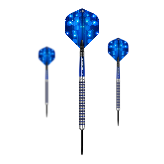 Ocelové šipky Mission ION Blue Silver Hier ist das Set Mission ION Blue Silver Steeldarts dargestellt. Es handelt sich um hochwertige Steeldarts in Blau und Silber.